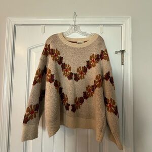 Elegant Cream and Red Patterned Sweater